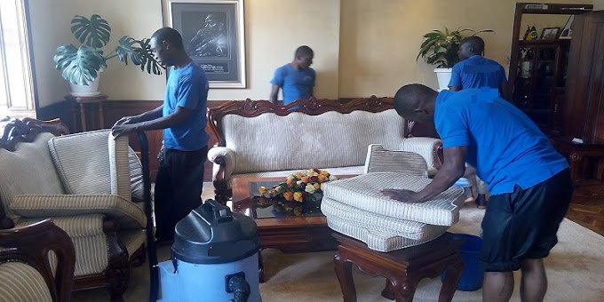 Professional sofa set cleaning services in Nairobi and Kiambu - Dezhub expert cleaners handling fabric and leather sofas including 1-seater, 3-seater, and 7-seater sets